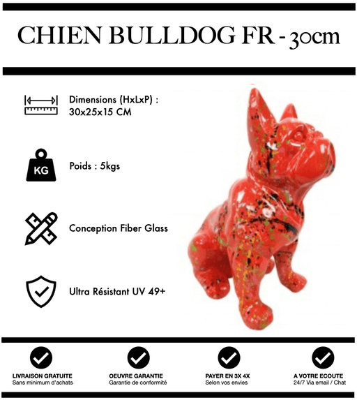 Sculpture Chien Bulldog FR Resine 30cm Statue - Graffiti Orange - MUZZANO