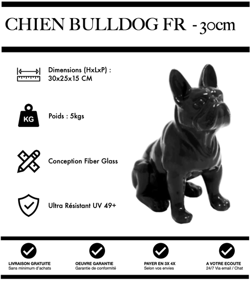 Sculpture Chien Bulldog FR Resine 30cm Statue - NOIR - MUZZANO