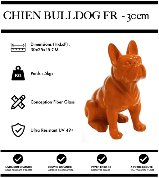Sculpture Chien Bulldog FR Resine 30cm Statue - ORANGE - MUZZANO