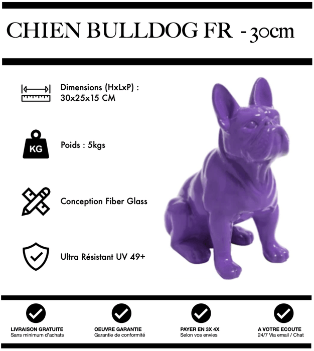 Sculpture Chien Bulldog FR Resine 30cm Statue - VIOLET - MUZZANO