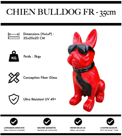 Sculpture Chien Bulldog FR Resine 35cm Statue - Double - MUZZANO