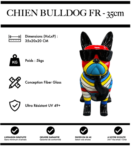 Sculpture Chien Bulldog FR Resine 35cm Statue - Hiver - MUZZANO