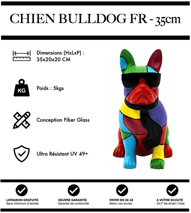 Sculpture Chien Bulldog FR Resine 35cm Statue - Puzzle - MUZZANO