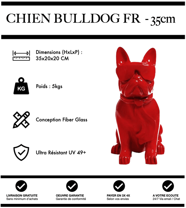 Sculpture Chien Bulldog FR Resine 35cm Statue - Rouge - MUZZANO