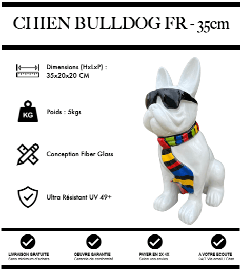 Sculpture Chien Bulldog FR Resine 35cm Statue - Ruban - MUZZANO