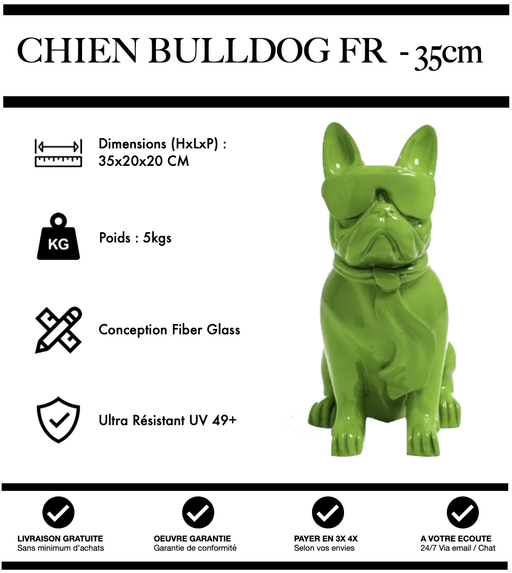 Sculpture Chien Bulldog FR Resine 35cm Statue - VERT - MUZZANO
