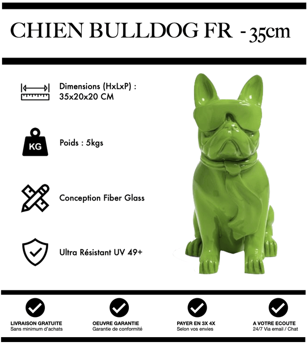 Sculpture Chien Bulldog FR Resine 35cm Statue - VERT - MUZZANO