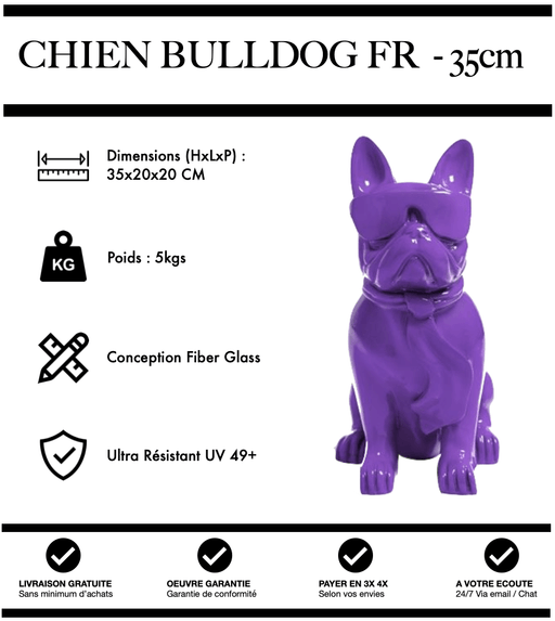 Sculpture Chien Bulldog FR Resine 35cm Statue - VIOLET - MUZZANO