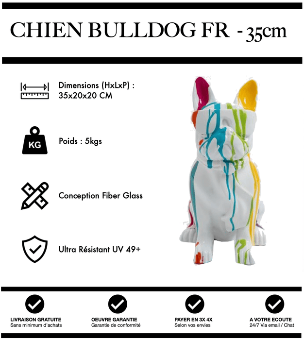 Sculpture Chien Bulldog FR Resine 35cm Statue - White Trash - MUZZANO