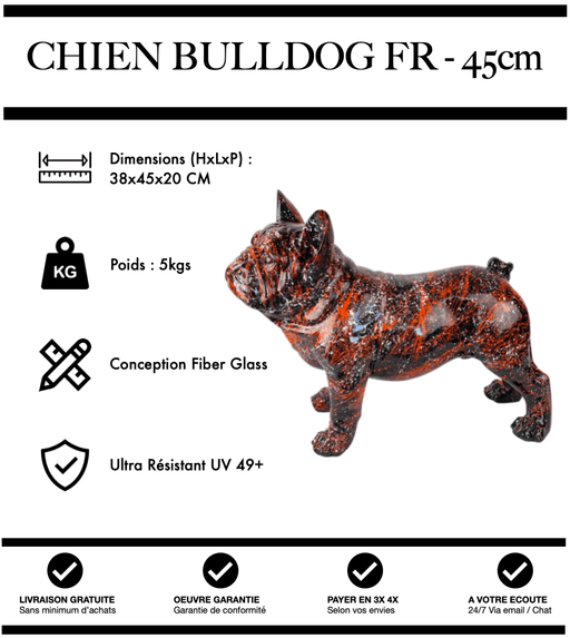 Sculpture Chien Bulldog FR Resine 45cm Statue - Black & Orange - MUZZANO