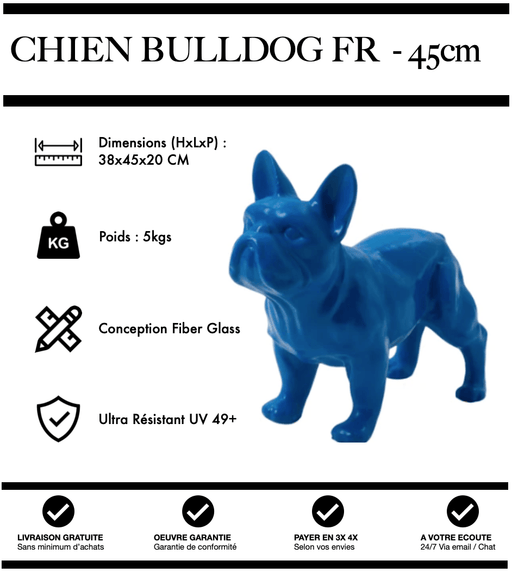 Sculpture Chien Bulldog FR Resine 45cm Statue - BLEU - MUZZANO