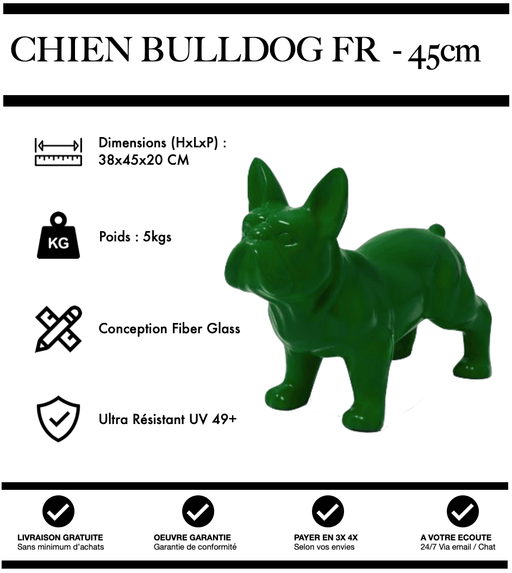 Sculpture Chien Bulldog FR Resine 45cm Statue - VERT - MUZZANO