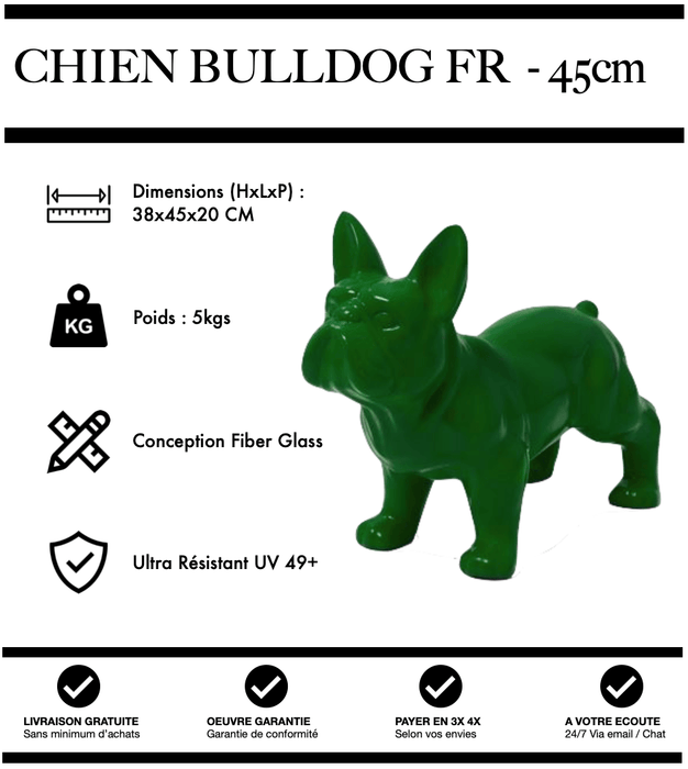 Sculpture Chien Bulldog FR Resine 45cm Statue - VERT - MUZZANO