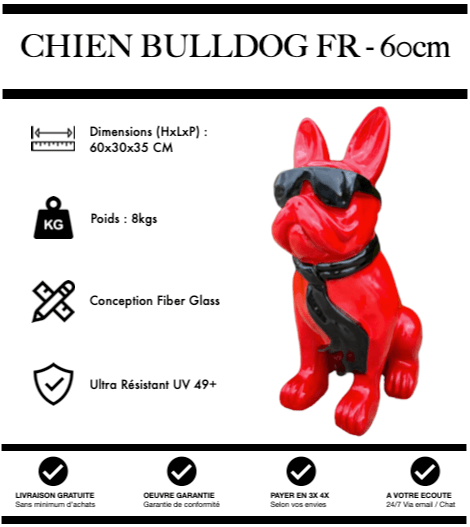 Sculpture Chien Bulldog FR Resine 60cm Statue - Double - MUZZANO