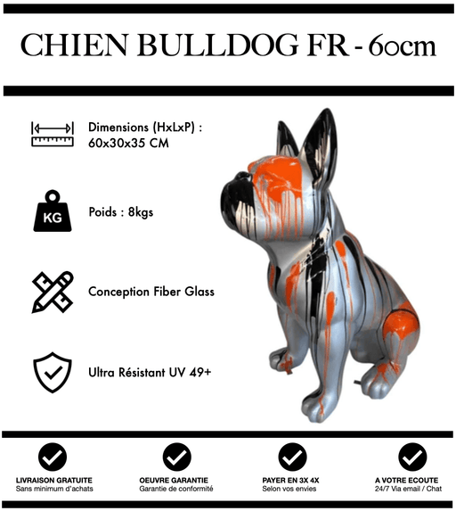 Sculpture Chien Bulldog FR Resine 60cm Statue - Silver - MUZZANO