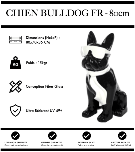 Sculpture Chien Bulldog FR Resine 80cm Statue - Black & White - MUZZANO