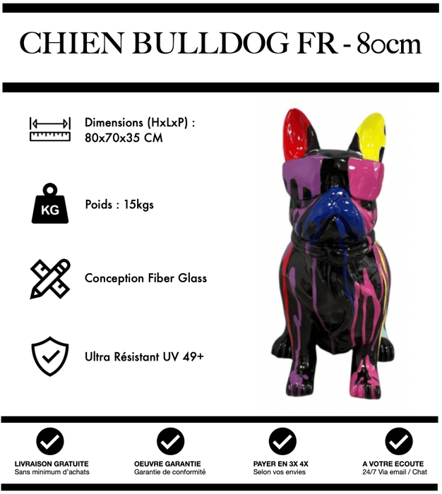 Sculpture Chien Bulldog FR Resine 80cm Statue - Black Trash - MUZZANO