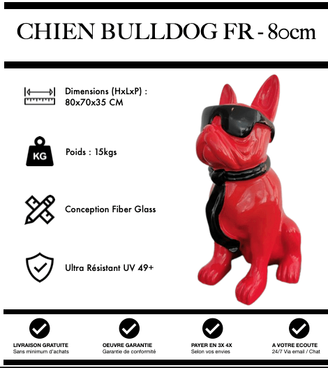 Sculpture Chien Bulldog FR Resine 80cm Statue - Double - MUZZANO