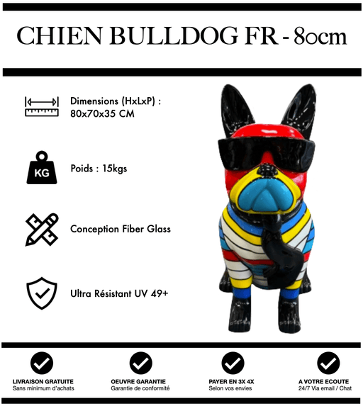 Sculpture Chien Bulldog FR Resine 80cm Statue - Hiver - MUZZANO