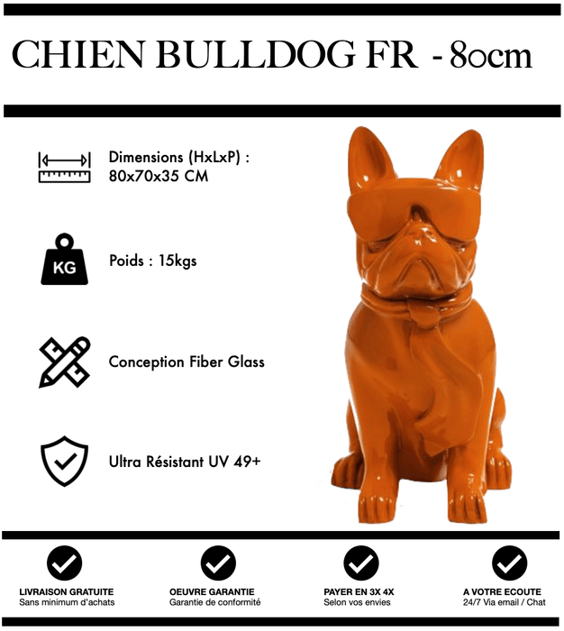 Sculpture Chien Bulldog FR Resine 80cm Statue - ORANGE - MUZZANO