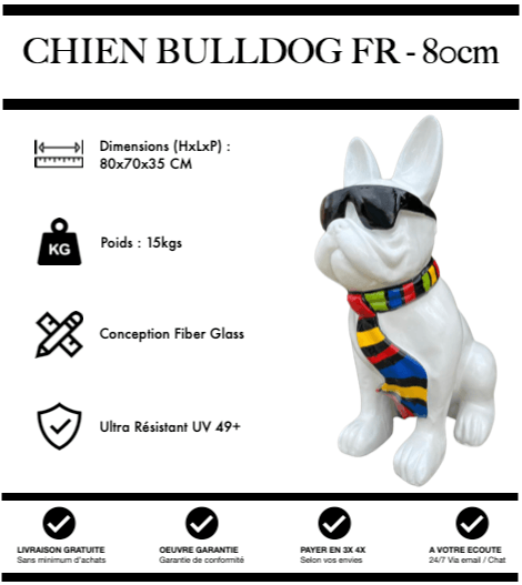 Sculpture Chien Bulldog FR Resine 80cm Statue - Ruban - MUZZANO