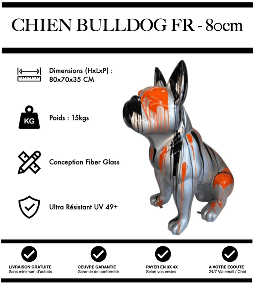 Sculpture Chien Bulldog FR Resine 80cm Statue - Silver - MUZZANO