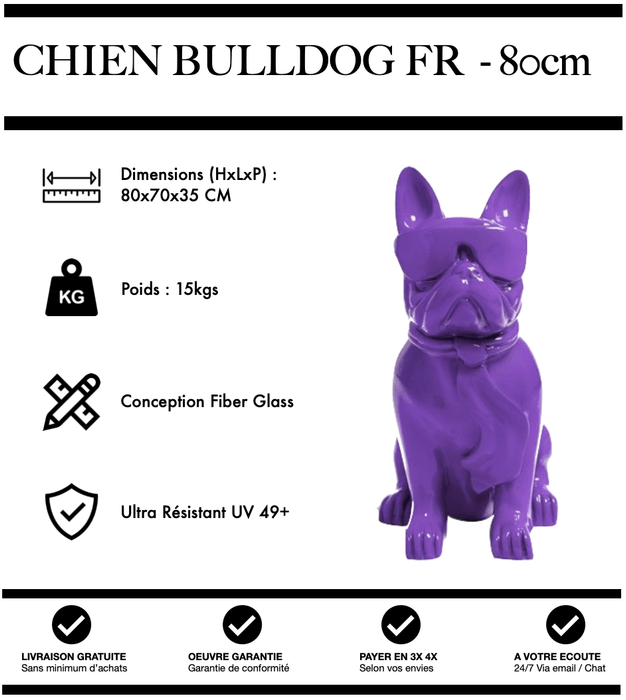 Sculpture Chien Bulldog FR Resine 80cm Statue - VIOLET - MUZZANO
