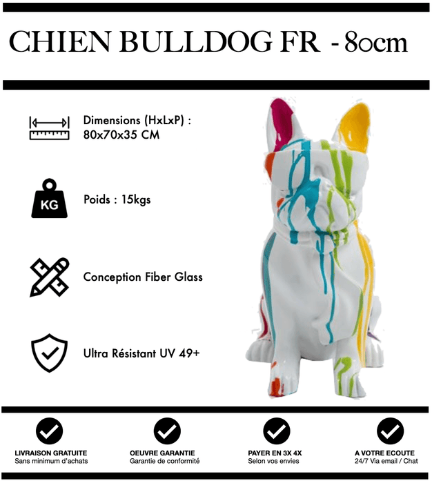 Sculpture Chien Bulldog FR Resine 80cm Statue - White Trash - MUZZANO