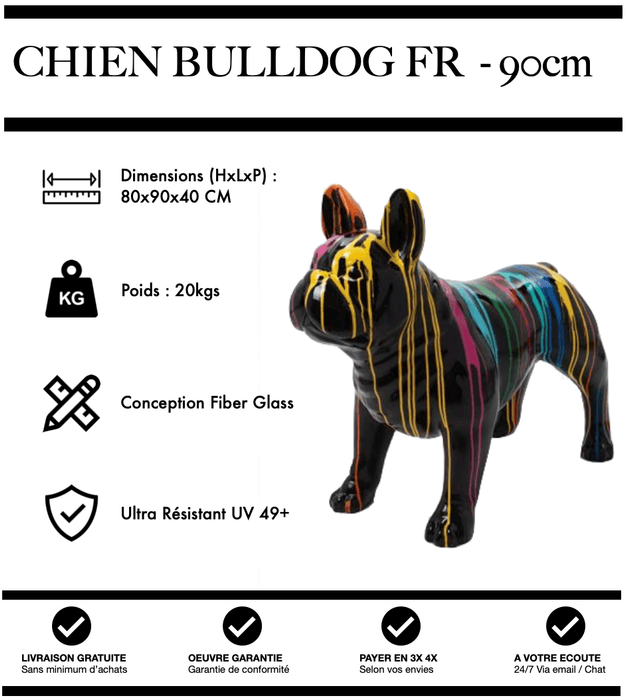 Sculpture Chien Bulldog FR Resine 90cm Statue - Black Trash - MUZZANO
