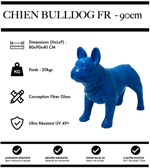 Sculpture Chien Bulldog FR Resine 90cm Statue - BLEU - MUZZANO