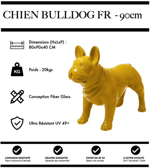 Sculpture Chien Bulldog FR Resine 90cm Statue - JAUNE - MUZZANO