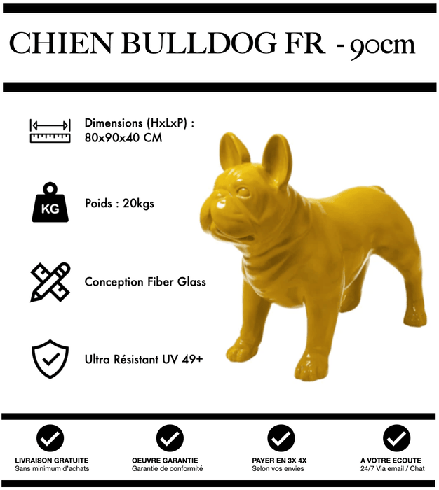 Sculpture Chien Bulldog FR Resine 90cm Statue - JAUNE - MUZZANO