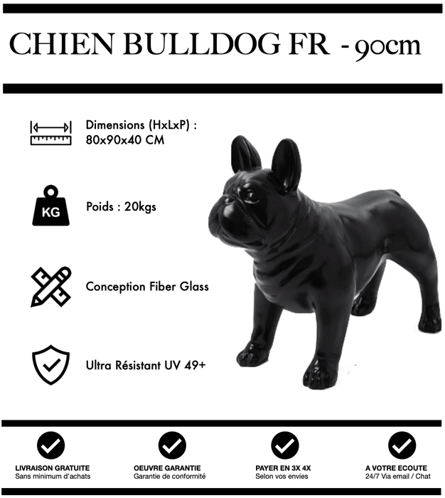 Sculpture Chien Bulldog FR Resine 90cm Statue - NOIR - MUZZANO