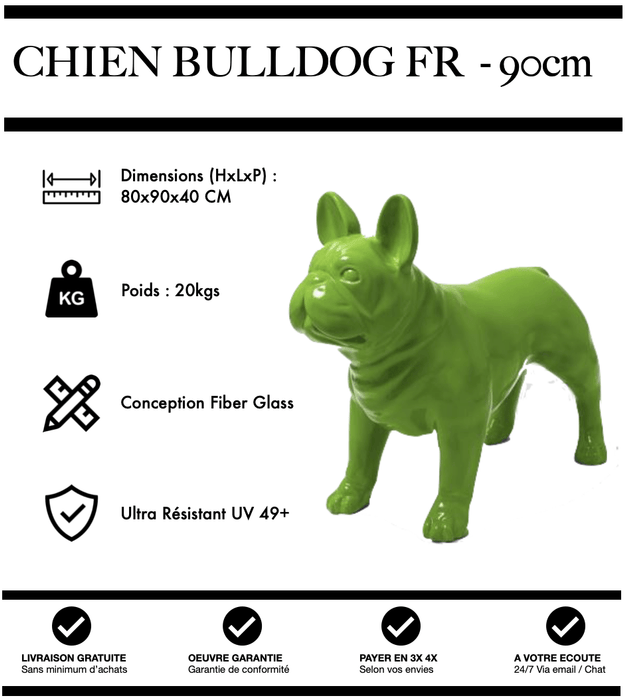 Sculpture Chien Bulldog FR Resine 90cm Statue - VERT - MUZZANO