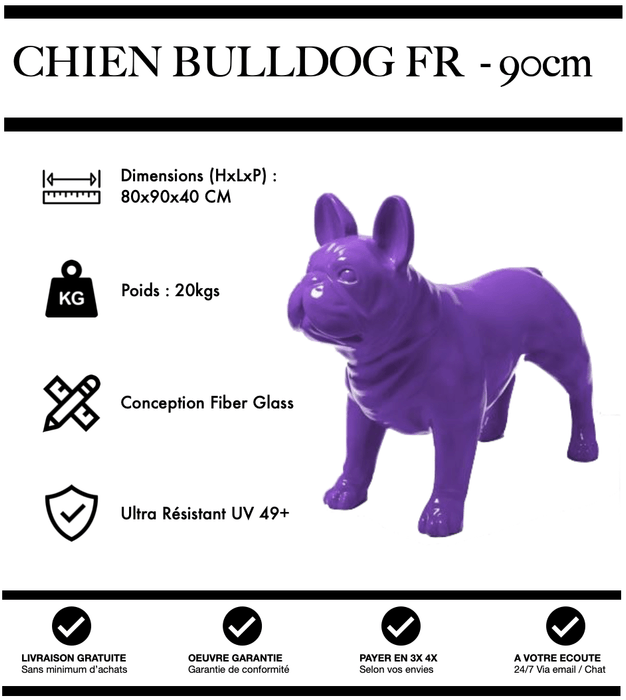 Sculpture Chien Bulldog FR Resine 90cm Statue - VIOLET - MUZZANO