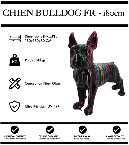 Sculpture Chien Bulldog FR Resine XXXL 180cm Statue - Black Trash - MUZZANO