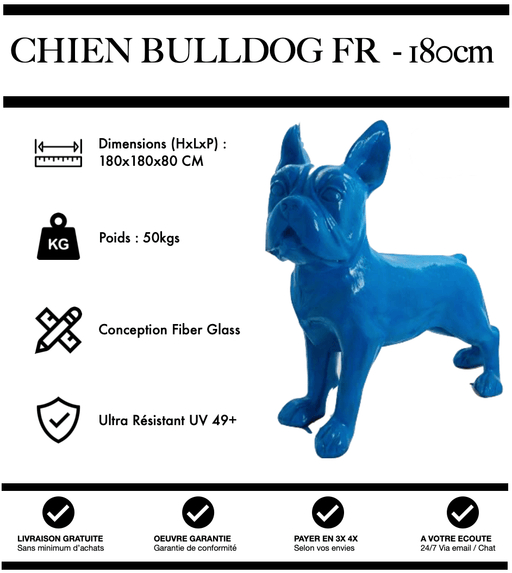 Sculpture Chien Bulldog FR Resine XXXL 180cm Statue - BLEU - MUZZANO