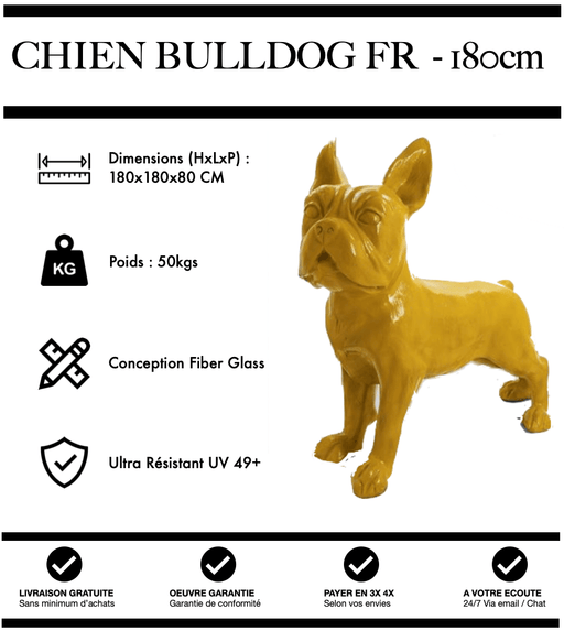 Sculpture Chien Bulldog FR Resine XXXL 180cm Statue - JAUNE - MUZZANO