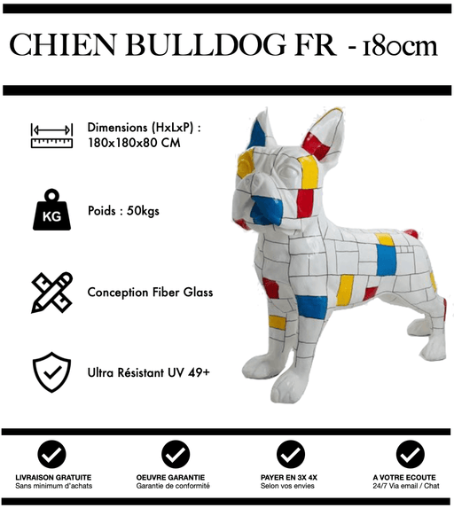 Sculpture Chien Bulldog FR Resine XXXL 180cm Statue - Mondrian - MUZZANO