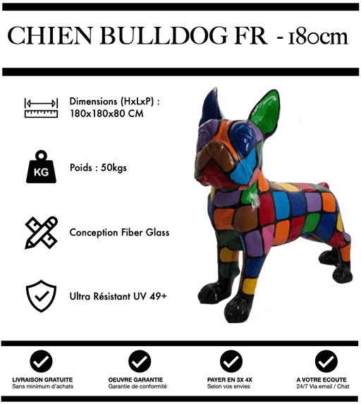 Sculpture Chien Bulldog FR Resine XXXL 180cm Statue - Puzzle - MUZZANO