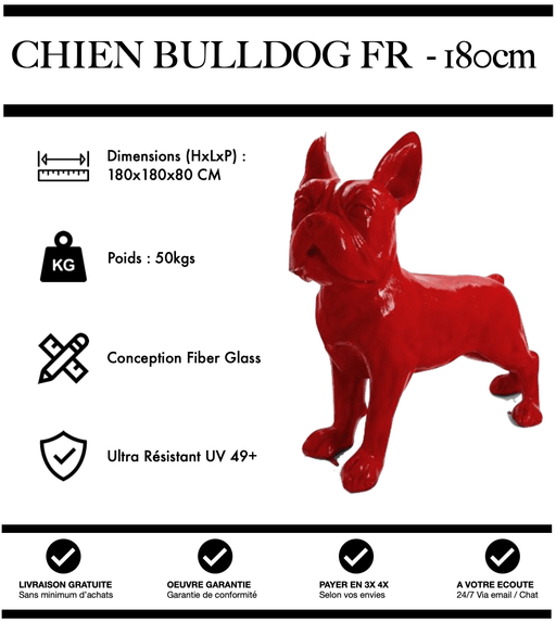 Sculpture Chien Bulldog FR Resine XXXL 180cm Statue - Rouge - MUZZANO