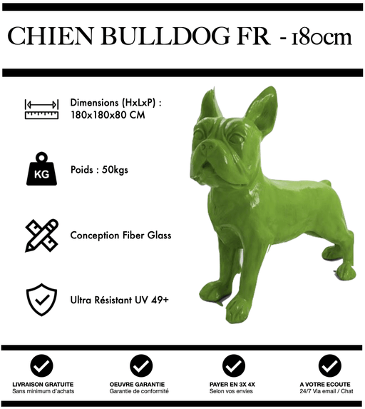 Sculpture Chien Bulldog FR Resine XXXL 180cm Statue - VERT - MUZZANO