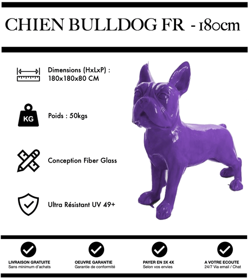 Sculpture Chien Bulldog FR Resine XXXL 180cm Statue - VIOLET - MUZZANO