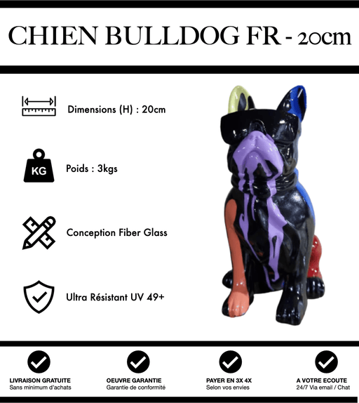 Sculpture Chien Bulldog Français Resine 20cm Statue - BLACK TRASH - MUZZANO