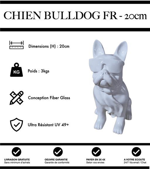Sculpture Chien Bulldog Français Resine 20cm Statue - Blanc - MUZZANO