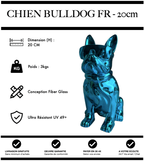 Sculpture Chien Bulldog Français Resine 20cm Statue - BLEU CHROME - MUZZANO