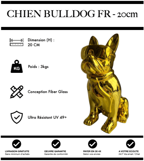 Sculpture Chien Bulldog Français Resine 20cm Statue - GOLD CHROME - MUZZANO