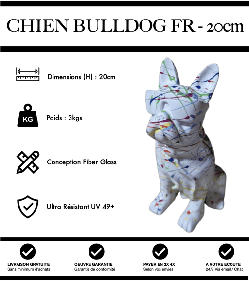 Sculpture Chien Bulldog Français Resine 20cm Statue - Grafitti Blanc - MUZZANO