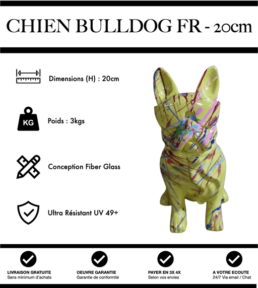 Sculpture Chien Bulldog Français Resine 20cm Statue - Grafitti Jaune - MUZZANO