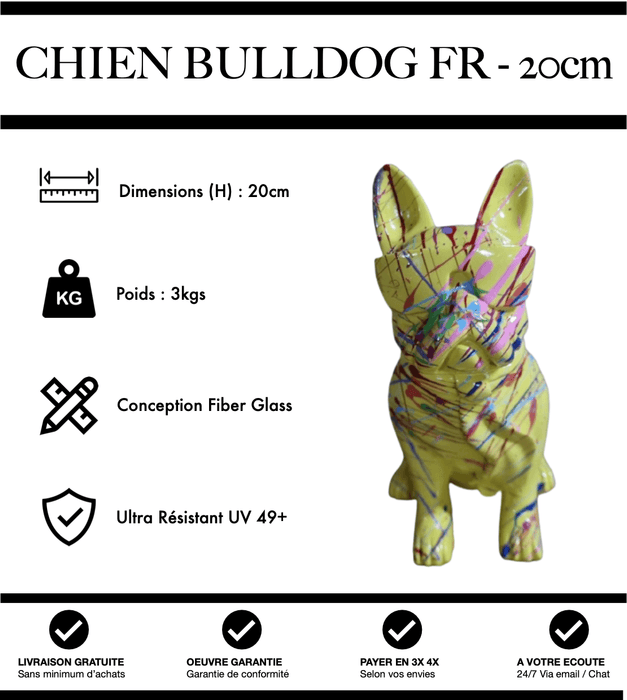 Sculpture Chien Bulldog Français Resine 20cm Statue - Grafitti Jaune - MUZZANO